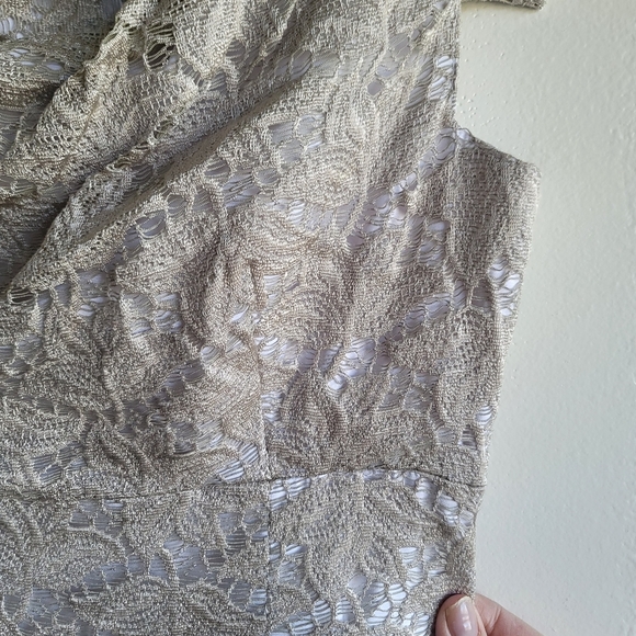 Black Halo, Jackie‎ O Chantilly Lace Sheath Mini Dress, Light Taupe, Size 10 - Picture 7 of 10